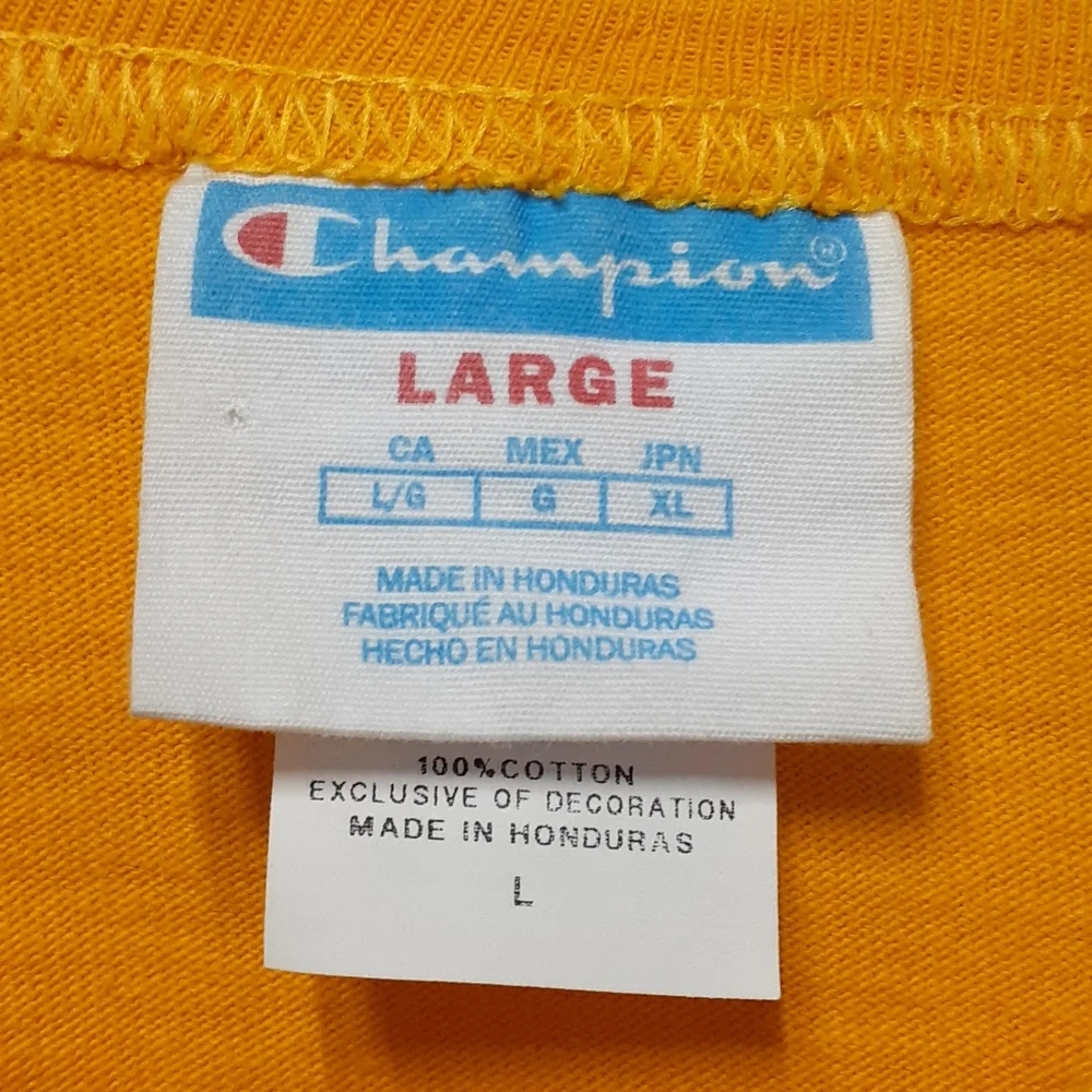 CHAMPION Canary Yellow Vintage T Shirt Mens SZ L - Picture 2 of 4